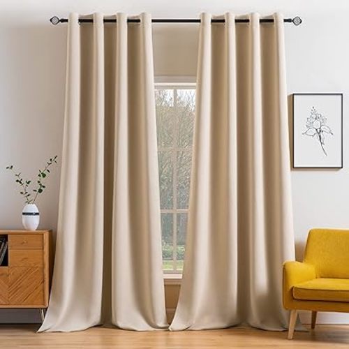 MIULEE Blackout Curtains for Bedroom Living Room Thermal Insulated Room Darkening Grommet Top Solid Light Blocking Drapery Set of 2 Window Panels 52 x 92 Inches Beige