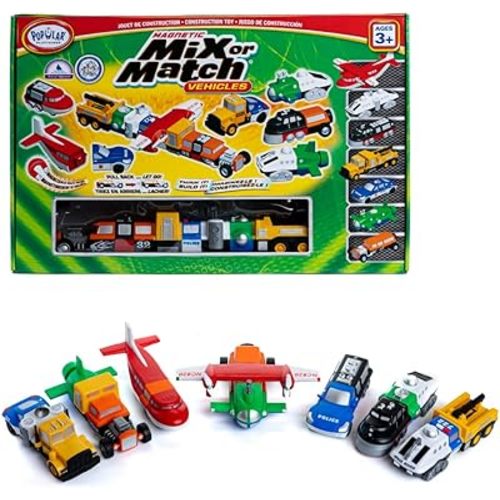 Popular Playthings Magnetic Mix or Match Vehicles Deluxe 1, Set of 7