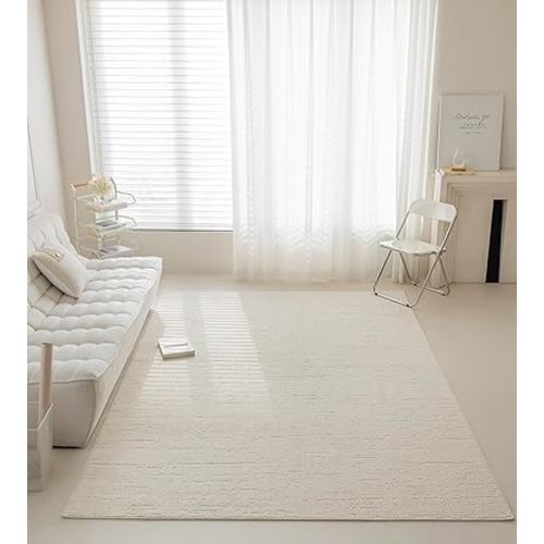 jxgzyy Beige Area Rug 5x7, 0.36'' Thick Low Pile Textured Rug, Modern Aesthetic Home Décor for High Traffic Area, Stain-Resistant Kitchen Rug with Non-Slip Backing