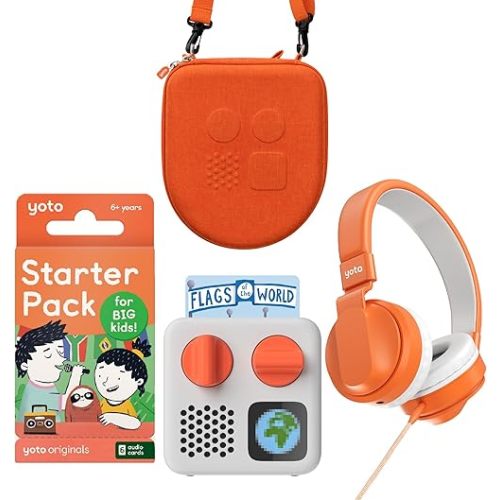 YOTO Mini Bundle + Starter Pack for Big Kids + Wireless Headphones + Mini Travel Case - Kids Screen-Free Bluetooth Audio Player, All-in-1 Travel Device for Stories Music Podcasts Radio White Noise