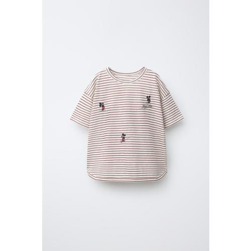 MICKEY MOUSE © DISNEY STRIPED EMBROIDERED T-SHIRT - Ecru | ZARA United States