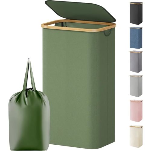 Lifewit 105L Large Laundry Basket with Lid, Removable Bags, Green