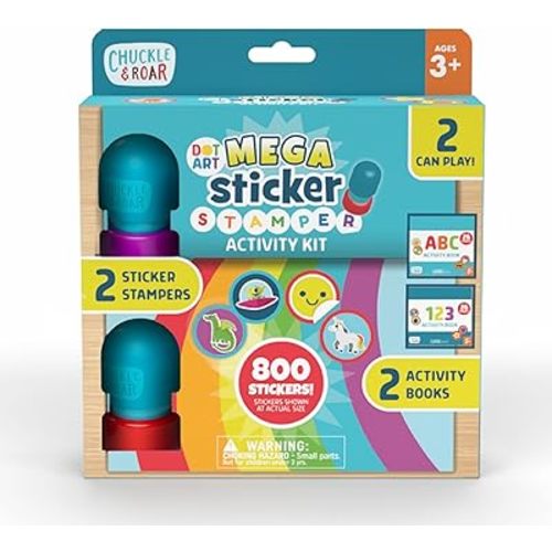 Chuckle & Roar Mega Sticker Stamper Activity Kit with 800 Stickers, 2 Activity Books (ABC & 123) & 2 Reusable Stampers – Arts & Crafts, Learning, Travel Toy for Kids Ages 3+