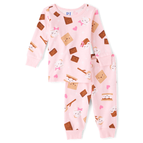 Baby And Toddler Girls S'mores Snug Fit Cotton Pajamas - Pink