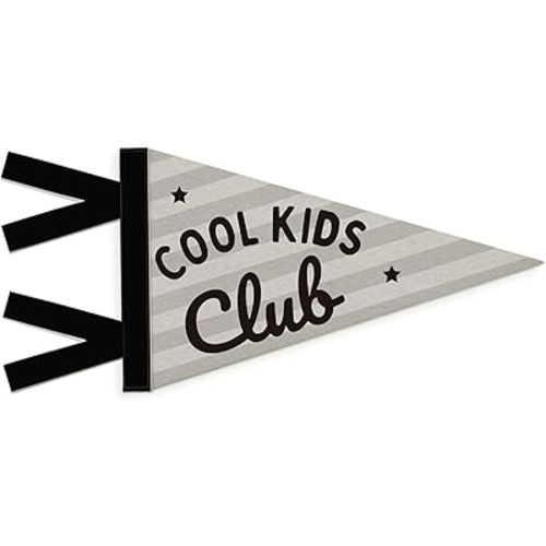 Playroom Decor, Cool Kids Club Wall Hanging Pennant Flag Banner, Preppy Gray Striped Wall Decorations for Nursery Toddler Baby Boys Room Bedroom Playroom Decor