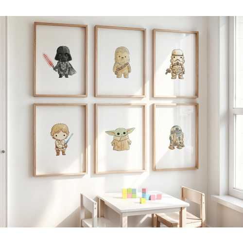 6 Star Wars Nursery Prints Set, Star Wars Wall Art, Baby Boy Nursery Decor, Cute Star Wars Kids Room Art (Digital Download)