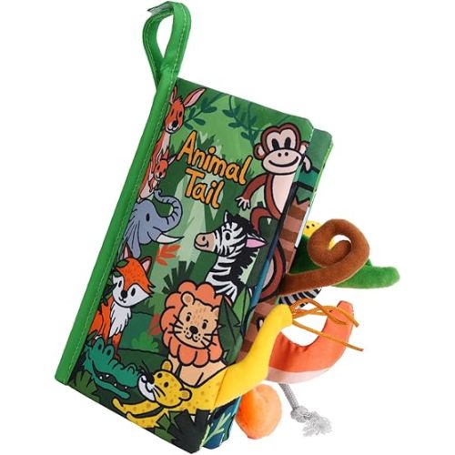 HECCEI Baby Books Toys Crinkle Books for Babies - Soft Cloth Baby Book 0-6 Months Baby Shower Newborn Gifts for Boys Girls 6-12 Months, Infant Car Seat Toys Tummy Time Sensory Book, Jungle Tails
