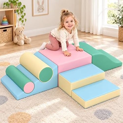 TOLEAD Toddler Foam Climbing Set Indoor - Kids Climb & Crawl Soft Activity Playset - Toddler Climber Gymnastics Equipment for Walking in Balance, Macarons