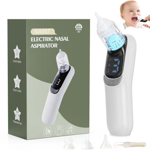 Electric Nasal Aspirator for Baby, Super Quiet, Baby Nose Sucker with Adjustable 3 Levels Suction, Electric Nose Suction for Baby, Built-in Music & Light Soothing with 3 Silicone Tips (White)