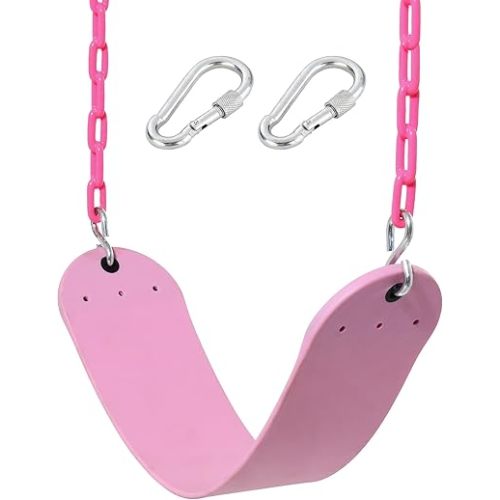 Pink Swing Seat - Heavy Duty Chain Plastic Coated - Playground Swing Set Accessories Replacement Gift Box Set Birthday Gift