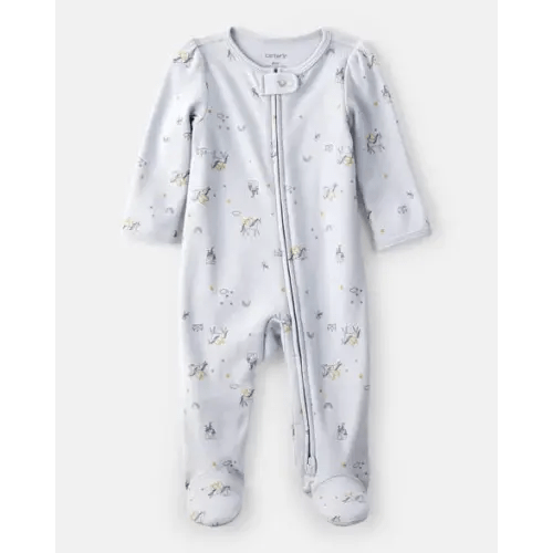Baby Girl Unicorn Star Print 100% Cotton Long-Sleeve 2-Way Zip Sleep & Play Pajamas - Blue | Carter's