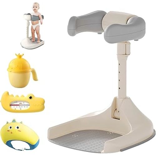 Baby Shower Stand, Ergonomic Baby Standing Bath Support with Anti-Slip Base, Adjustable Toddler Shower-Stand with Backrest Foldable Bath-Tower Shower for ToddlersBaby