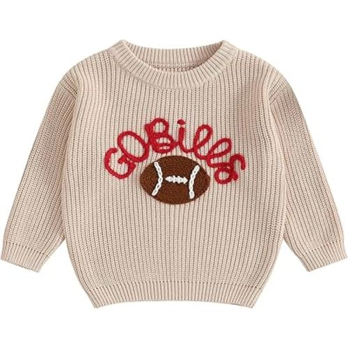 KMBANGI Newborn Toddler Boy Girl Football Sweater Go Bills Pullover Knitwear Game Day Warm Sweatshirt Fall Winter Clothes