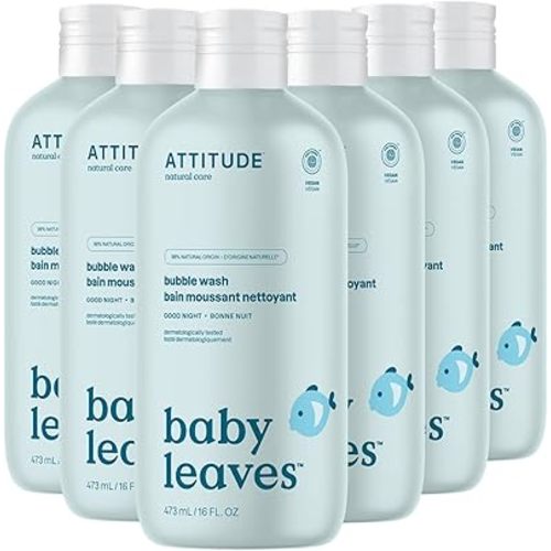 ATTITUDE Bubble Body Wash for Baby, EWG Verified, Dermatologically Tested, Plant and Mineral-Based, Vegan, Good Night, 16 Fl Oz