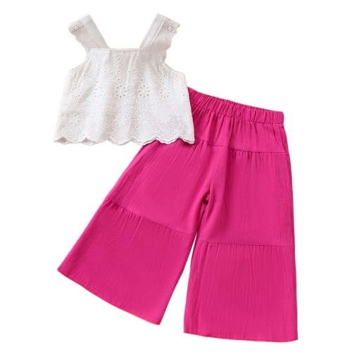 Afdoent Girl Outfits Summer Clothes Toddler Girl Camisole Outfit Baby Linen Lace Smocked Sleeveless Tank Top Pants Set Classic 4-5 Years