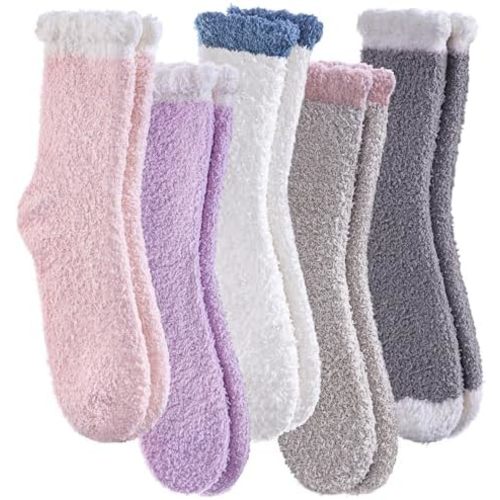 Womens Fuzzy Slipper Socks Super Soft Microfiber Fluffy Cozy Winter Warm Fuzzy Crew Socks