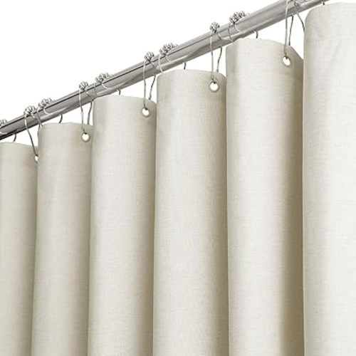 BTTN Fabric Shower Curtain, Linen Textured Heavy Duty Polyester Cloth Shower Curtain Set with Plastic Hooks, Light Cream, 72" W x 84" L (Pack of 1)