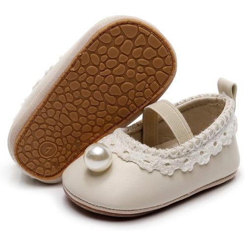 HONGTEYA Infant Baby Girls Mary Jane Flats Non Slip for Toddler First Walkers Soft Sole PU Leather Crib Shoes Sneaker Wedding Party Christmas Princess Dress Shoes Baby Moccasins Girls