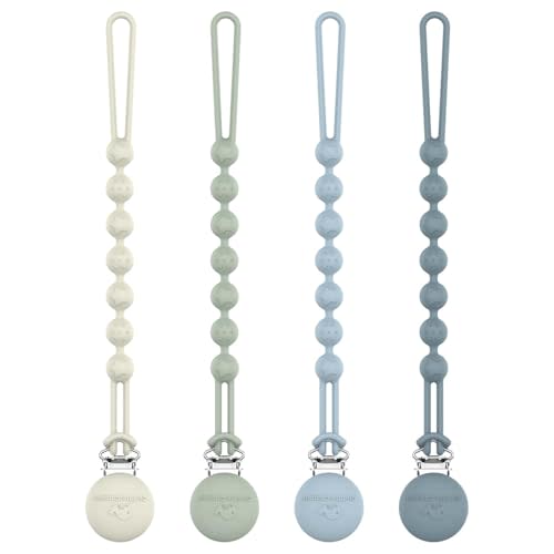 Cuddle Campus Silicone Pacifier Clip Holder with One Piece Design,Soft Flexible Binky Clips with Texture for Baby Boy and Girl Pack of 4 (0-6m)