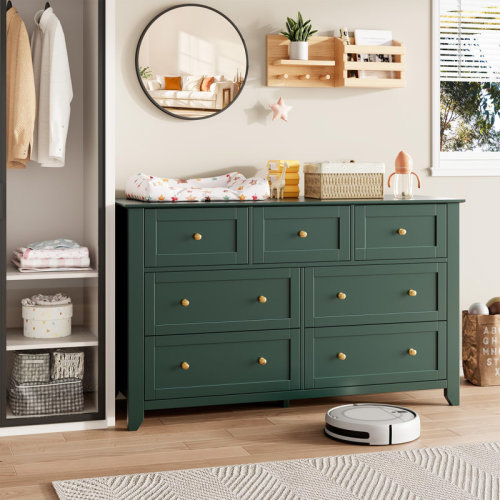 Ebern Designs 54 Inch Modern 7 Drawer Dresser, Wooden Chest of Drawers with Deep Drawers & Metal Knobs, Large Storage Dresser Organizer for Bedroom, Entryway, Hallway | Wayfair