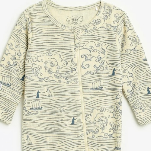 Walking on Water PJ Footed Onesie Ribbed Cotton-Bamboo Blend