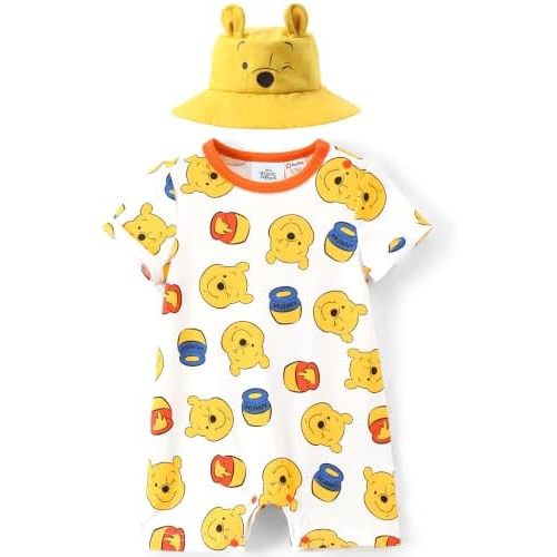 Disney Baby Boy's 2-Piece Romper and Sun Hat Outfit Set Newborn to Infant