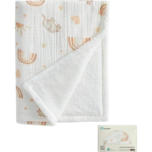 Baby Nursery Blanket, Soft Cotton Baby Blanket with Fleece Backing, 40 x 30 Inches, Lightweight Crib Blanket for Newborns and Toddlers (Rainbow Elephant)