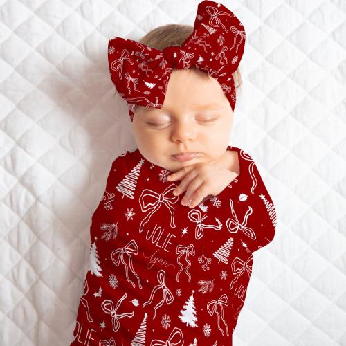 Personalized Christmas Bows Baby Swaddle Set, Christmas Blanket, Baby Christmas Hat or Bow Headband