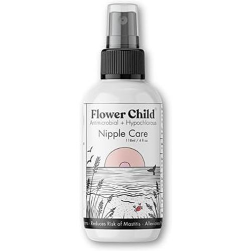 Flower Child Multi-Purpose Hypochlorous Spray – Nipple Care, Pump Cleaner & Pump Lubricant for Breastfeeding Moms, Lanolin Free, Non-Toxic 4oz