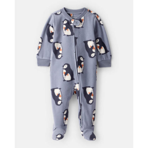 Penguin Fleece 2-Way Zip Sleep & Play Pajamas - Grey - Carter's | Carter's