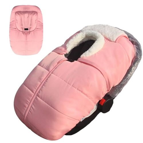 Winter Baby Car Seat Cover - Infant Carseat Bunting Bag Blanket Keep Baby Warm for Newborn Boys Girls- Cold Weather Insulated Windproof Carrier Canopy for Travel (Pink)