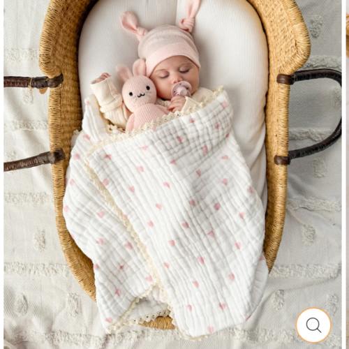 Gauze Lace Blanket | Pink Hearts – Little and Fern