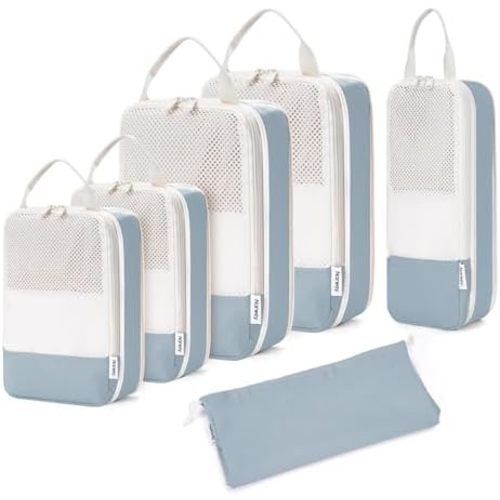 Narwey 6 Set Compression Packing Cubes for Travel Kids Women Carry on, Packing Organizers Bag for Backpack Luggage Suitcase Duffle Bags