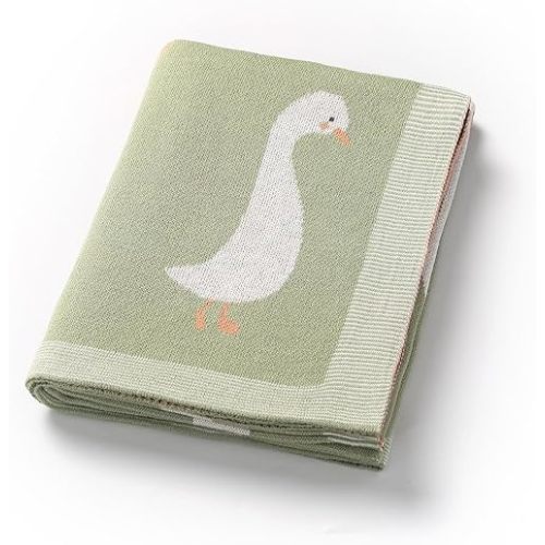Baby Blanket 100% Cotton Luxury Goose Swaddling Receiving Blanket Knit Blankets for Newborns Boy Girl 40x30in Green