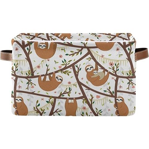 Moudou Sloth Storage Basket Square Collapsible Laundry Hamper Clothes Toys Storage Bin with Handles for Bedroom, Closet, Nursery, Dorm, Home Decor