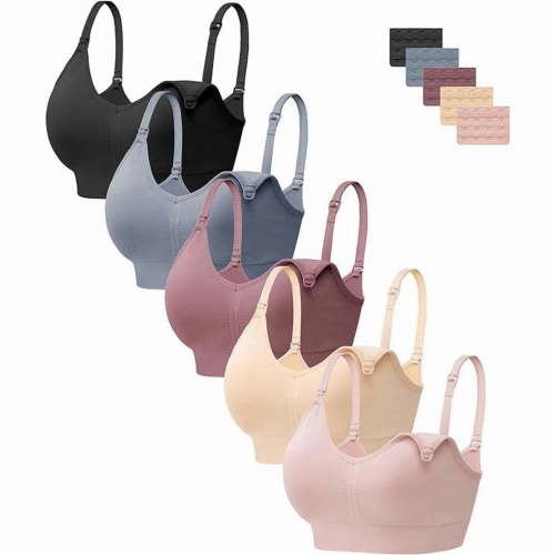 HBlife Women Maternity Bras 5 Pack Nursing Bras for Breastfeeding Seamless Pregnancy Sleep Bralette with Extra Extenders