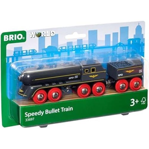 BRIO World - 33697 Speedy Bullet Train - Engaging 2-Piece Wooden Toy Train Set | Ideal for Kids Age 3+ | Enhances Motor Skills | Compatible Railway Toys | FSC Certified Materials