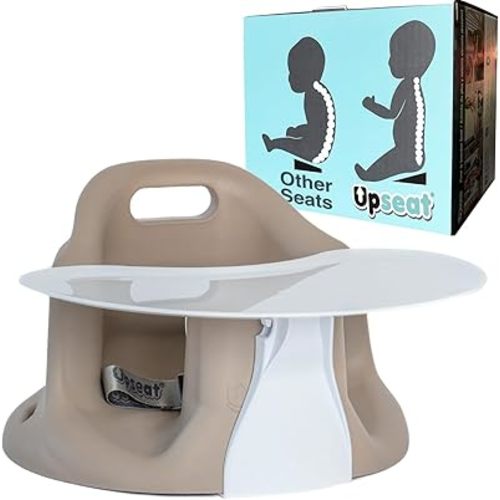 Upseat – The Original Ergonomic Baby Floor & Booster Seat with Tray, Developed with Physical Therapists for Upright Posture & Healthy Hip Development, 4–24 Months, Extra-Large Tray (Taupe)