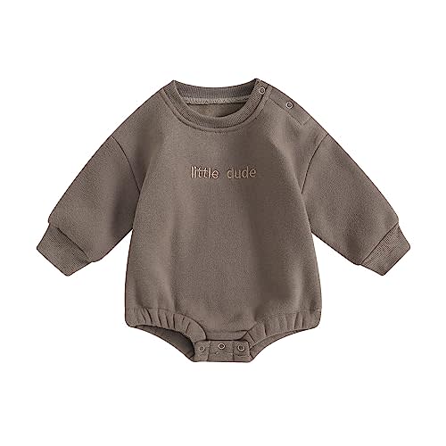 allshope Newborn Baby Boy Fall Outfit Romper Little Dude Embroidery Long Sleeve Jumpsuit Bodysuit Infant Winter Clothes