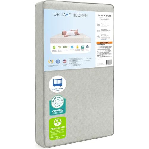 Delta Children Twinkle Stars 3-Inch Mini/Portable Crib Mattress - Premium Sustainably Sourced Fiber Core - Waterproof - GREENGUARD Gold Certified (Non-Toxic) - Trusted 10 Year Warranty - Made in USA