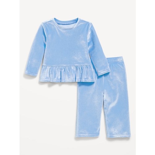 Cozy Velour Peplum Top and Pants Set for Baby