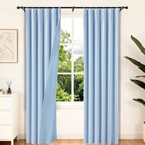 Etherealveil Light Blue Pinch Pleat Blackout Curtains 84 Inches Long-2 Panels,with Hooks & Back Tabs,High-Precision Warmth & Thermal Insulated for Bedroom Living Room Office 40" W x 84" L
