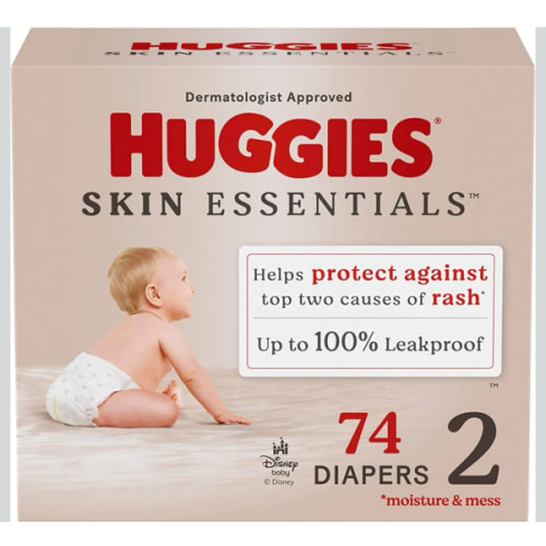 Huggies Size 2 Diapers, Skin Essentials Baby Diapers, Size 2 (12-18 lbs), 74 Count, Packaging May Vary