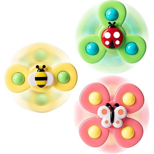 3PCS Suction Cup Spinner Toys for 1 2 Year Old Boys Spinning Toys Baby Toys 12-18 Months Sensory Toys for Toddlers 1-3 Easter Basket Stuffers Gifts for 1 Year Old Girls