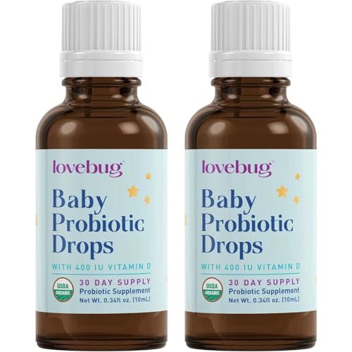 LOVEBUG Baby Probiotic Drops - Organic Probiotics for Immune Support and Baby Constipation & Colic Relief - Tasteless & Sugar-Free Liquid Drops for Newborns, Babies & Infants (0-12 Months) - 20ml