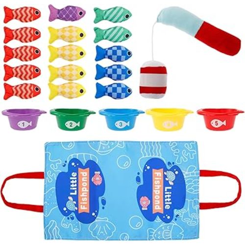 US Montessori Fishing Game Soft Cloth Fishing Toys Fun Toddler Fishing Game Educational Fishing Game Set with Stackable Buckets for Boys Girls Number Counting Color Sorting