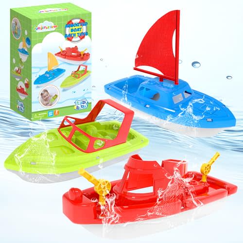 Toy Boats, 3 PCS Boat Bath Toy Toddler Pool Toys, Toy Boats for Water Play Plastic Toy Boats for Toddlers 1-3