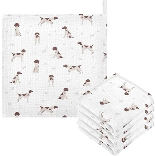 vvfelixl Baby Cotton Washcloths German Shorthaired Pointer Infants Bath Towel for Unisex Puppy Face Towels for Newborn, Natural Baby Wipes Delicate Skin, 11.8 X 11.8 inch, one sizex3