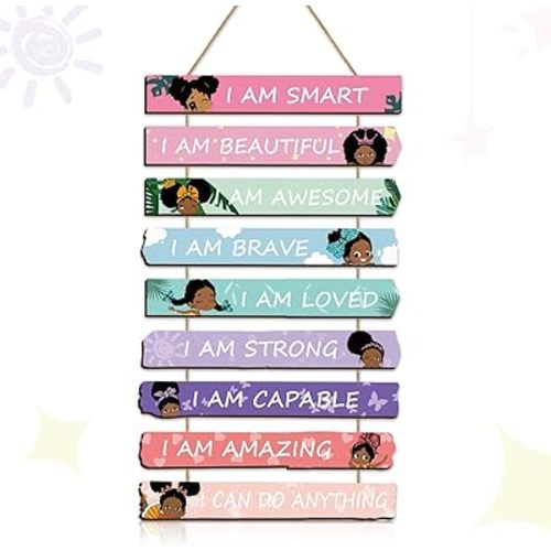 Yookeer Black Girl Wall Art, 9 Motivational Girls Room Wall Decor Signs