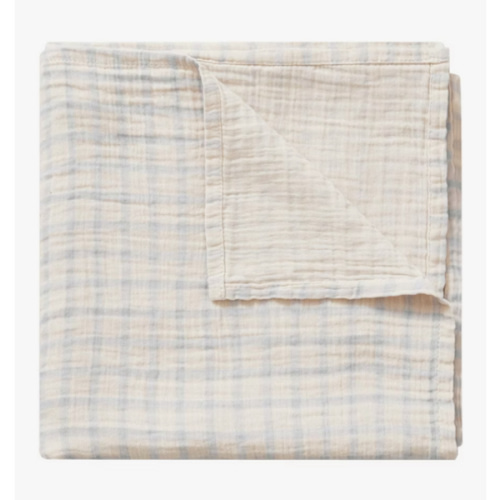 Gingham Sky Blue Muslin Swaddle Blanket, 110x110 cm | RoyalDesign